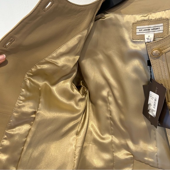 BRAND NEW!  St. John Sport beige leather button down jacket Sz. M - Picture 8 of 10